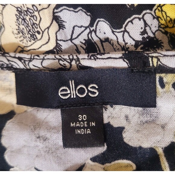 Ellos Womens Plus 30 Black Floral Button Front Midi - Knee Dress Bohemian Travel - Picture 2 of 8